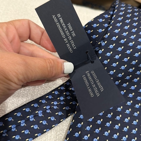 Teo Grimaldi Snail Print Silk Tie Navy - Picture 4 of 5